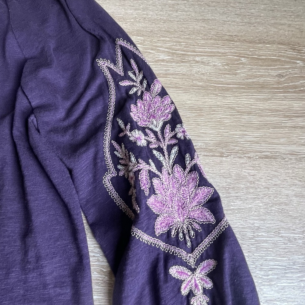 J Jill Womens Embroidered Peasant Top Small Petite Purple Floral V-Neck Boho - Picture 8 of 8
